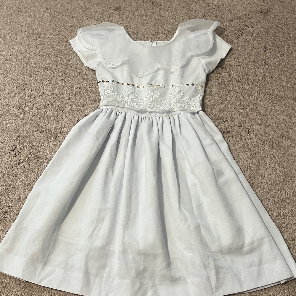 Nina White Formal Kids Dress with Embroidered Bodice